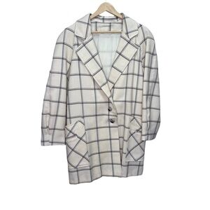 Vintage Yellow Academia Longline Wool Plaid Windowpane Blazer Classic